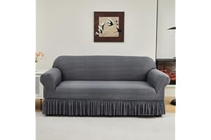 KAIJIE Super Stretch Sofa Slipcover–Non Slip Soft Couch Sofa Cover,Skirt Edge Design with Non Skid Foam and Elastic Bottoms for Crafted from Soft Polyester Printed Pattern（2-Person seat Couch Cover）