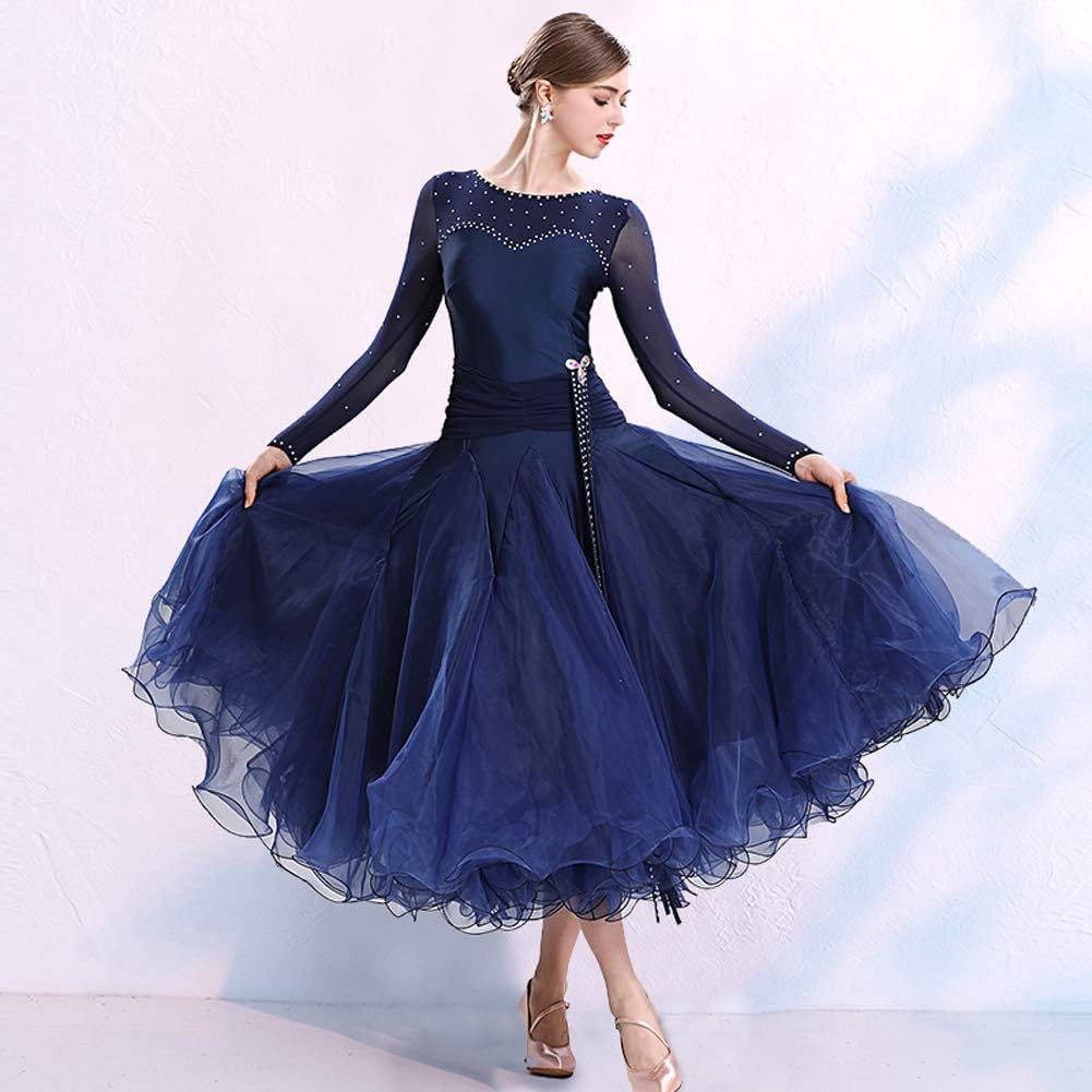 NAKOKOU Ballroom Dance Women Dress Competition Big Swing Collar Ballroom Dance Dress Formal: Clothing