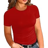 Chulianyouhuo Women's Plus Size Tops Crew Neck Ribbed T Shirt Slim Fitted Basic Short Sleeve 2026 Trendy Blouses Tees