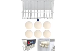 ENUKYCOM Magnetic Dryer Ball Holder Plus 6 XL Wool Dryer Balls from New Zealand Wool- Laundry Dryer Balls Storage Containers: Easy Install Without Tools, Magnetic Basket for Dryer Balls