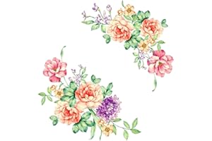 Witkey 2pcs/Set Nobility Peony Floral Flowers Bathroom Toilet Wall Arts Decals Decors Removable Stickers for Bedroom Living Room Dining Room