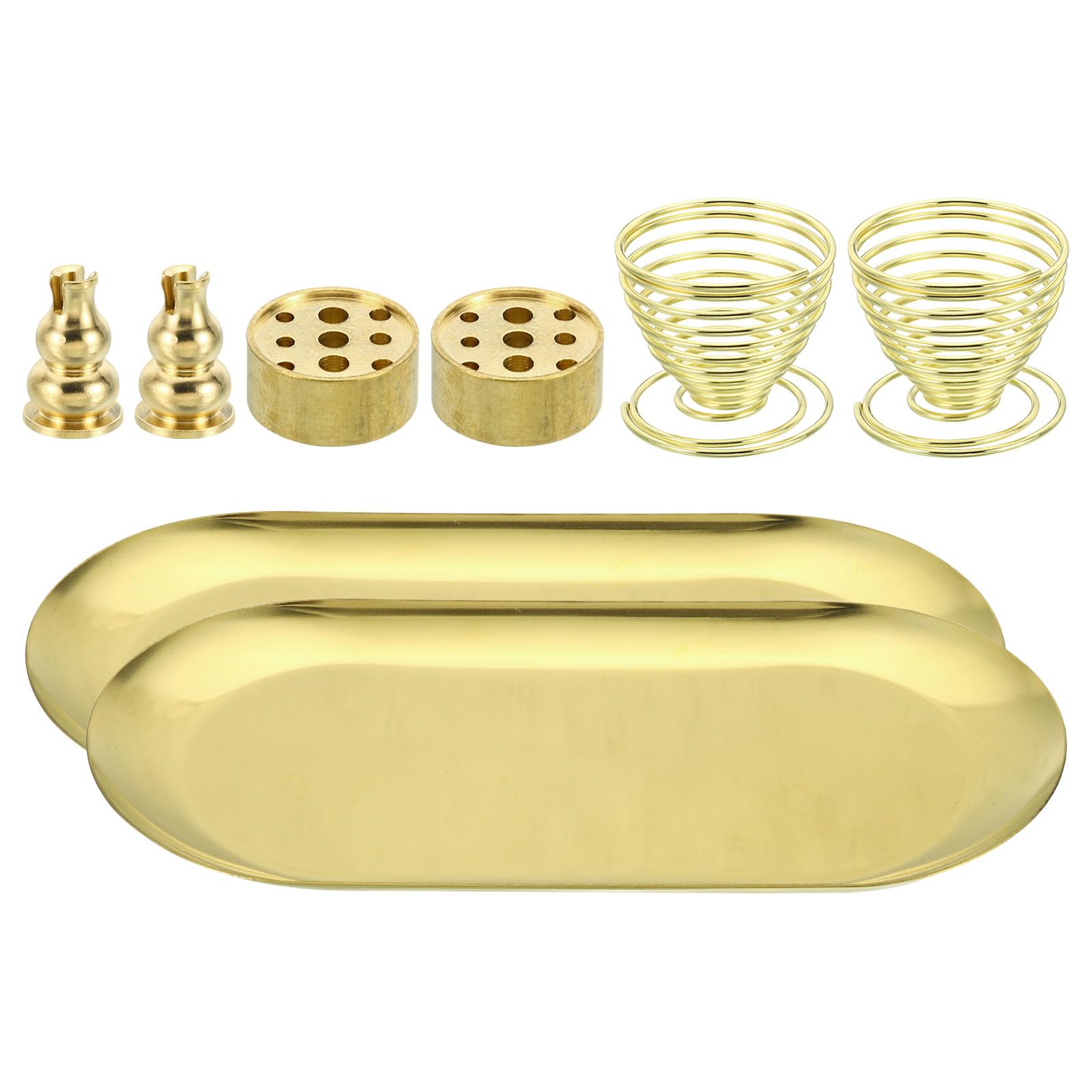 PATIKIL Incense Holder Kit, 2 Set Brass Incense Cone Stick Holder Incense Burner Ash Catcher Stand Base with Oval Plate Rack for Yoga Spa Room Office, 2 Style
