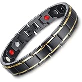 EMMORI Ultra Strength Magnetic Bracelet - 3,500 Gauss Per Magnet -Magnetic Bracelets for Men Woman - Adjustable Length -Pulseras Magneticas (Black Gold)