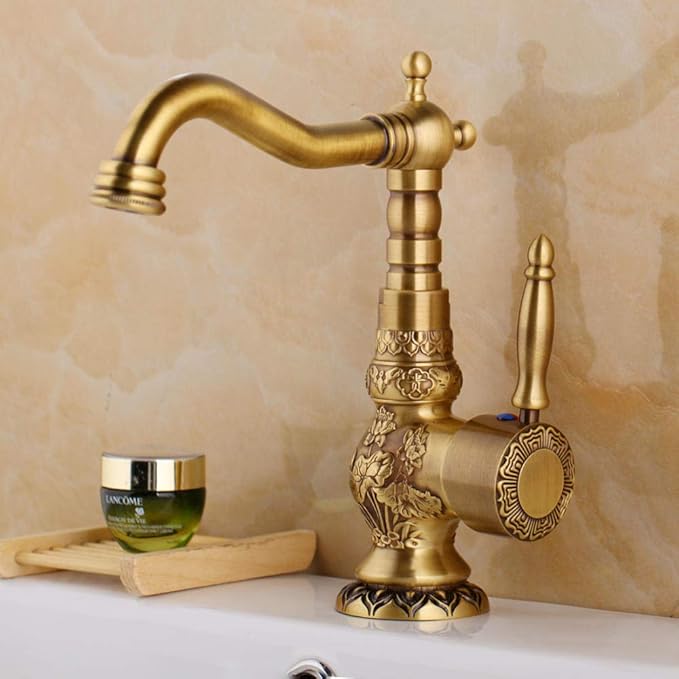 Huin Grifo de agua de lavabo montado en cubierta de latón antiguo con