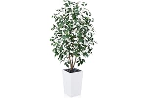 VeriNatural 5ft Artificial Ficus Tree,Tall Faux Tree with Pebbles & Planter UV Resistant Potted Fake Plant with Silk Leaves & Real Wood Trunk,Indoor Outdoor Floor Plant for Home,Living Room,VN129