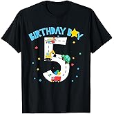 5th Birthday Boys Kids Transportation Five 5 Years Old Bday T-Shirt