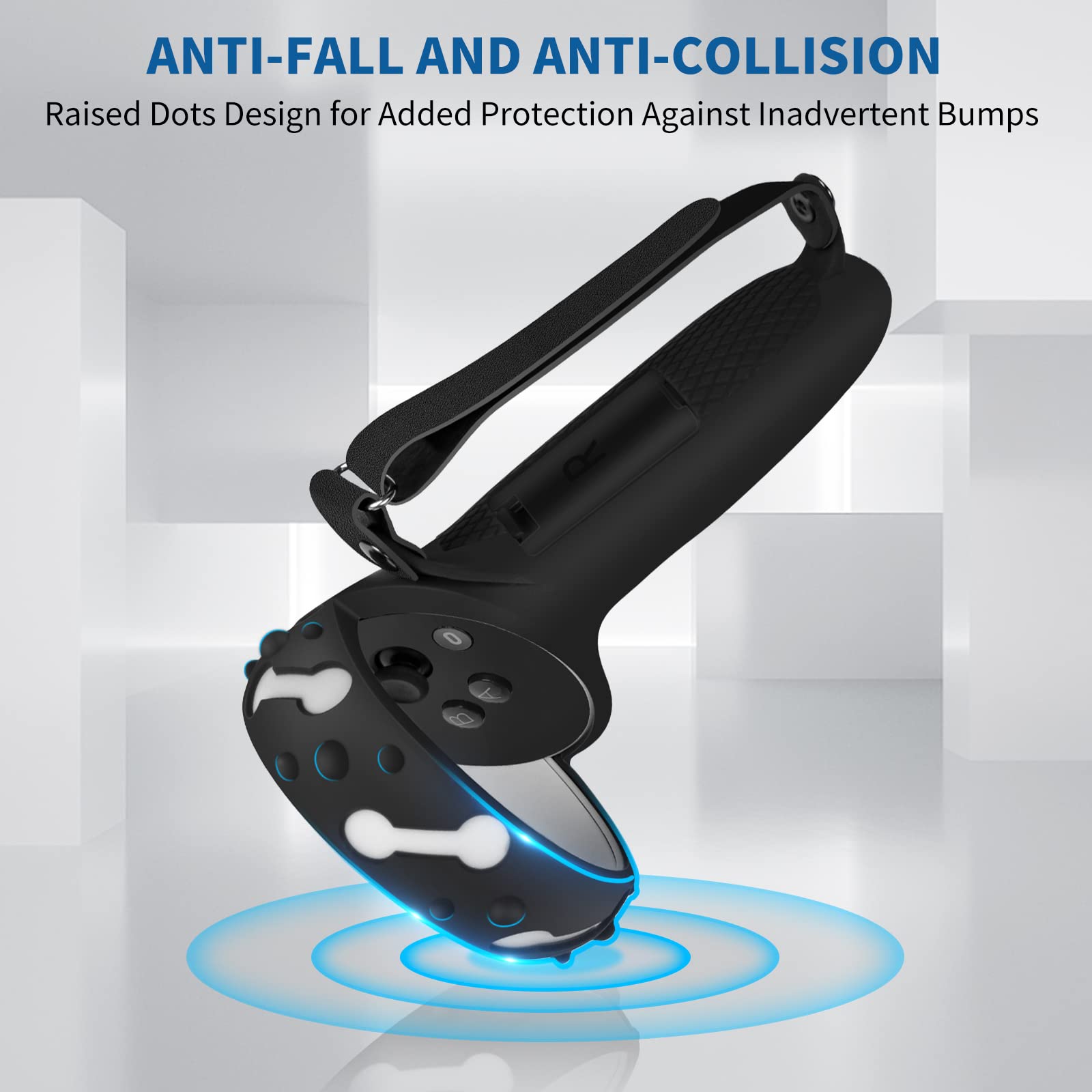 Controller Grips Cover for Oculus Quest 2,Anti-Throw Strap with Battery Opening,Extended Controller Grips Covers Suitable for Large Hands(Black)