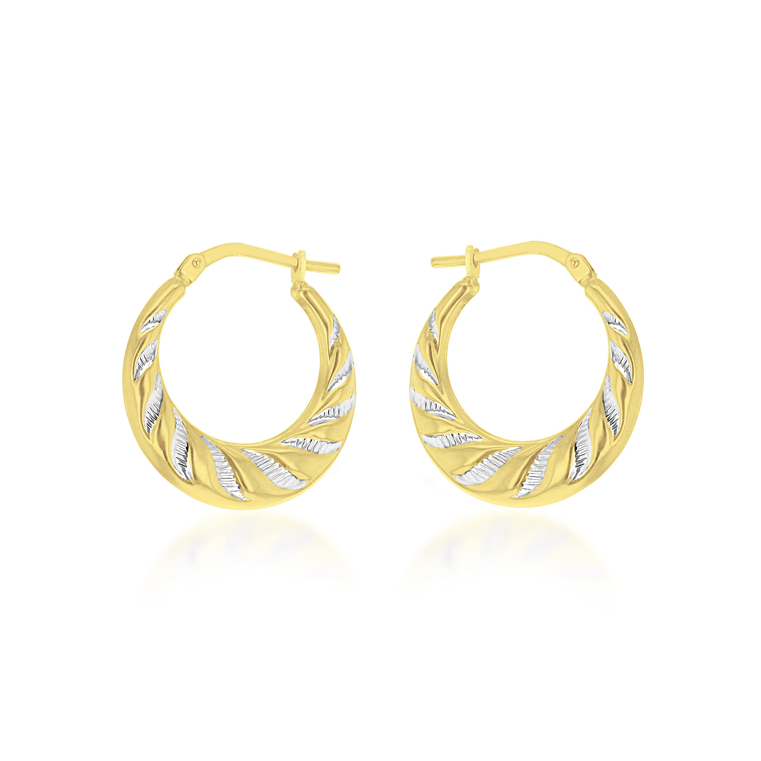 Tuscany Silver Women's Sterling Silver 9 ct Gold Bonded 2-Tone Stripe 20 mm Creole Earrings