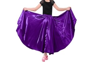 Backgarden Girls Stretched Shiny Satin Flowy Long Skirt for Belly Dance Flamenco