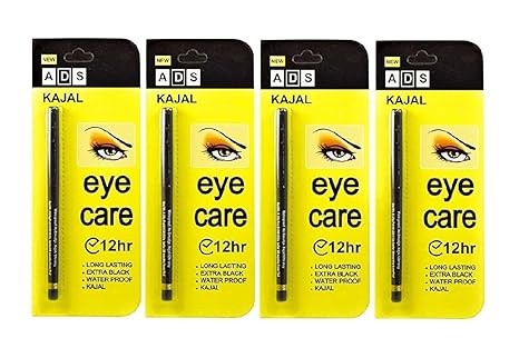ADS EYECARE KAJAL PENCIL, 12 HOUR. EXTRA BLACK. LONG LASTING. WATER PROOF. KAJAL (PACK OF FOUR)