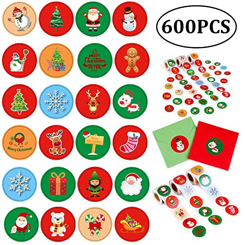 Moon Boat 600PCS Christmas Holiday Stickers Roll - Card Envelopes Stocking Xmas Party Favors Supplies