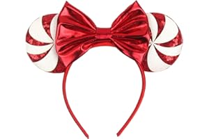 WelyHM Christmas Sequin Mouse Ears Headband Hair Hoop Peppermint Snowflakes Bow Hairband Headpiece for Party Supplies