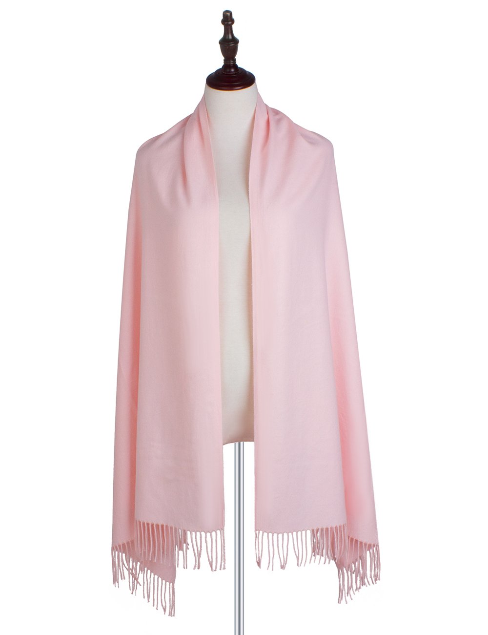 EVRFELAN Women Winter Warm Scarf Soft Cashmere Fringe Tassel Pashmina Pure Color Shawl Stole Wrap (Pink)