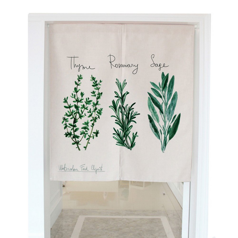 Crazy Cart Japanese Noren Doorway Curtain Tapestry Green Leaf(33.5"x59.1")