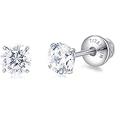 Limerencia Birthstone Screw Back Earrings G23 Implant Grade Titanium Stud Earrings Hypoallergenic Cubic Zirconia Posts Studs Jewelry Gifts for Girls Sensitive Ears