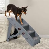LEMY Foldable Pet Ladder,Pet Stairs with 4 Steps,Plastic Anti-Slip Pet Furniture Pet Dog Steps for Small/Old Dog,Grey