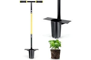 Jardineer Bulb Planter Tool Long Handle, Heavy Duty Stainless Steel Garden Transplanter with Ergonomic Handle, Ideal for Planting Bulbs, Seedlings, Flowers & Vegetables, Durable Gardening Hand Tool