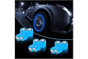 YALOK 12PCS Fluorescent Skull Car Tire Valve Stem Caps, ABS Corrosion Resistant Wheel Valve Cover, Luminous Illuminated Cap Glow in The Dark, Auto Decor Accessories for Motorcycles Bicycles (Blue/White)