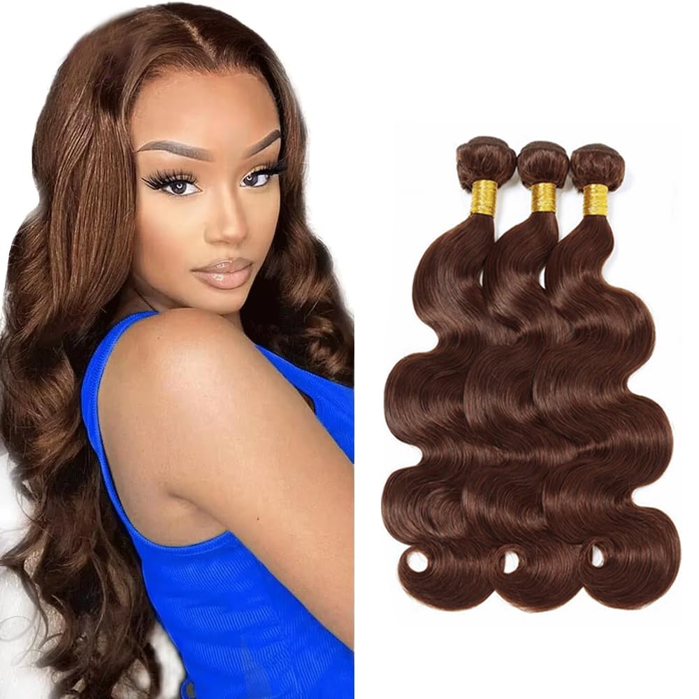 Photo 1 of #4 Bundles Dark Brown Human Hair Bundles Brown Body Wave Bundle 14 16 18 inch Mixed Length Color 4 Human Hair Bundle