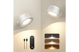 FULEN Wall Lights,LED Wall Sconces Set of Two with 3200mAh Rechargeable Battery 3 Colors Brightness Dimmable Touch and Remote Control,Cordless Wall Mounted Reading Lamp Light for Home Bedroom,White 2 Pack