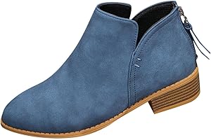 Ankle Boots for Women Chunky Low Stacked Heel Western V Cut Booties Comfortable Pull on Short Boot Faux Suede Pointed Toe Dre