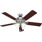 Hunter 52 inch Indoor Ceiling Fan with LED Lights and Pull Chain - Standard Mount Ceiling Fan, 5 Blades, For Bedroom, Living 