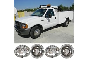 Deebior 4pcs 16" Polished Stainless Steel Dually Wheel Simulators, Nice Looking Bolt On 8 Lug 4 Hand Hole Hubcaps Fit for 1999-2002 Ford F350 Truck 16F8