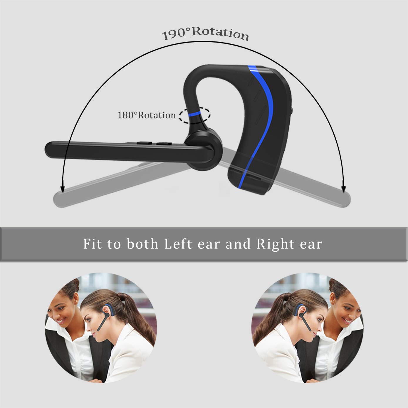 Bluetooth Headset Wireless Earpiece - Ultralight Wireless Bluetooth headset in Earbuds V4.1 w/Mic Noise Cancelling for Business/Office/Driving, Compatible with iPhone, Android Smartphones (Blue)