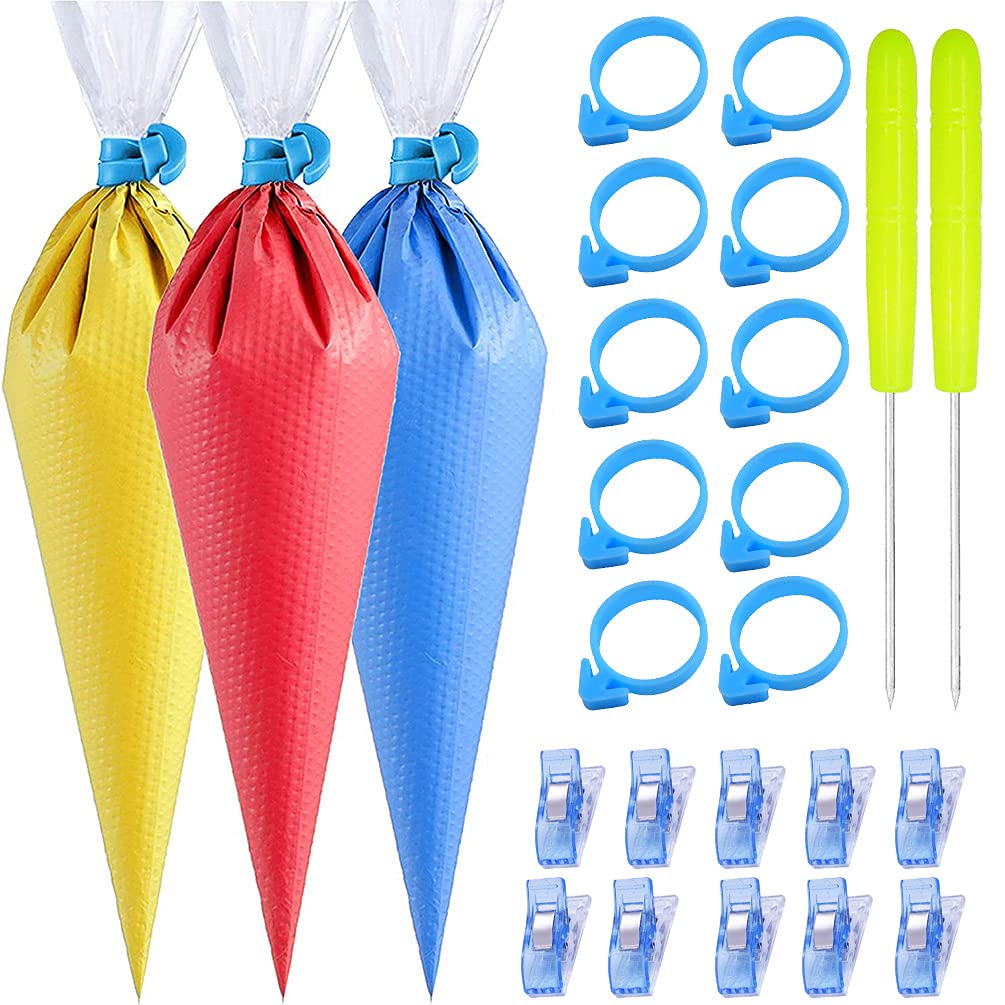 Photo 1 of 122Pieces Tipless Piping Bags - 100pcs Disposable Piping Pastry Bag for Royal Icing/Cookies Decorating - 10 Pastry Bag Ties,10 Clips &2 Scriber Needle - Best Cookie/Cake Decorating Tools (10 Inch)
