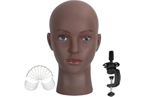 simnient Bald Mannequin Head for Wigs Making, Styling, Makeup Training, Professional Cosmetology Display, Hat Helmet Glasses Display Head Model with Free Clamp Stand