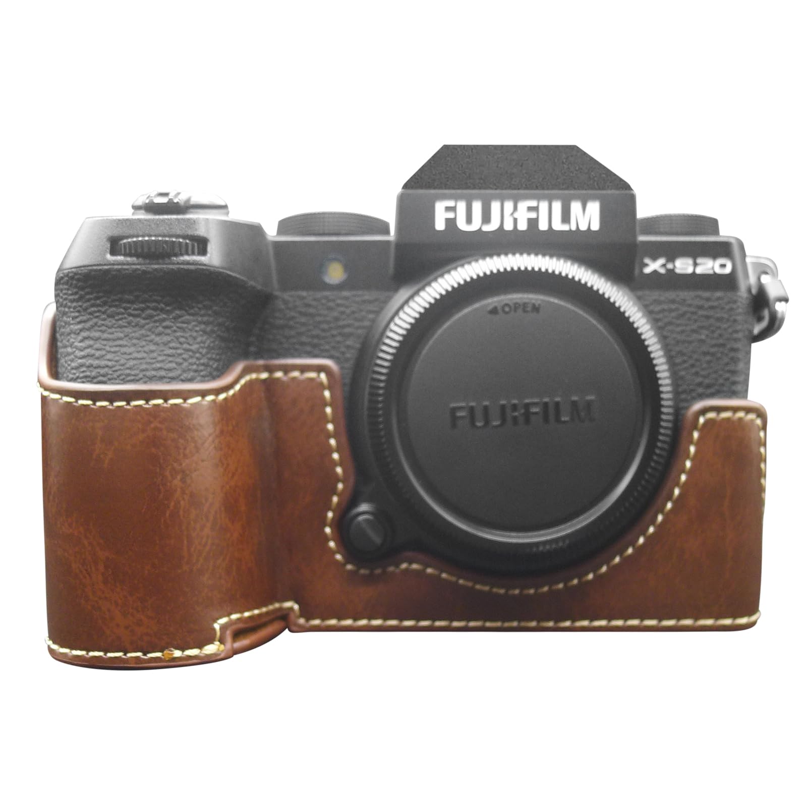 MUZIRI KINOKOO Case for Fujifilm Fuji XS20/X-S20 Camera, Retro Style PU Leather Fuji XS20 Protective Case with Hand Grip and Opening Bottom Design - Coffee