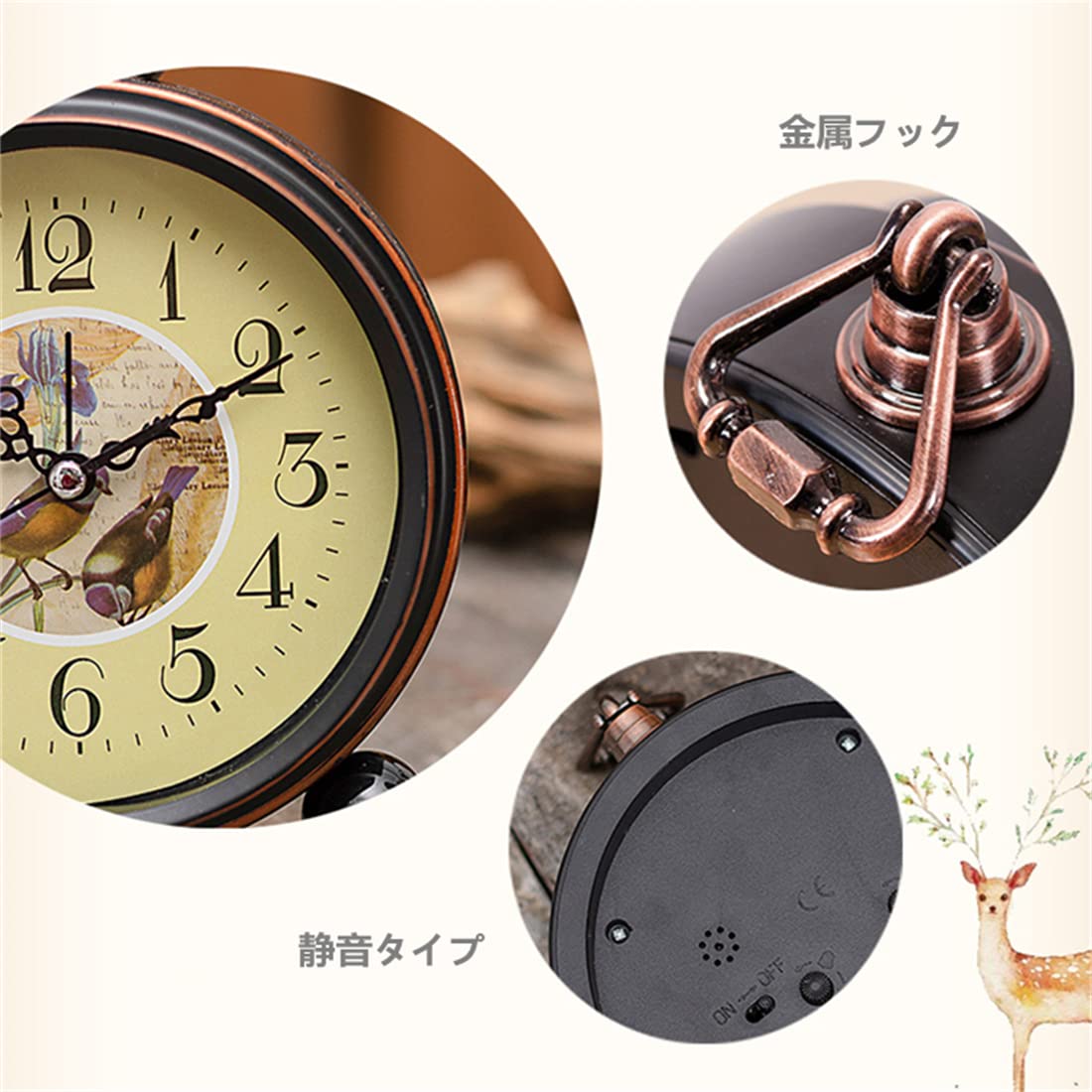 Alarm Clock Clock Clock Vintage Retro Old Fashion Decorative Quiet Non Tick Sweep Second Hand Quartz Analog Arabic Numerals Roman Numerals Metal Frame Desk Clock Battery Operated Loud Alarm (F)