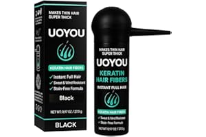 UOYOU Hair Building Fibers for Thinning Hair for Men & Women 27.5g Bottle with Applicator | Fill In Thinning and Fine Hair for an Instantly Fuller, Thicker Look | Keratin Hair Fibres [BLACK Hair Fiber]