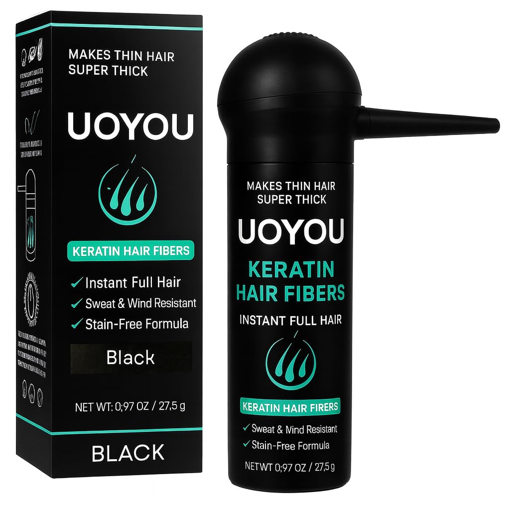 Hair Fibres Black 2x27.5g Bottles Natural Keratin Fibers for Thinning Hair for Women & Men, Instant Result, Concealer for Thicker, Fuller Look, Not a Wild Yam Cream