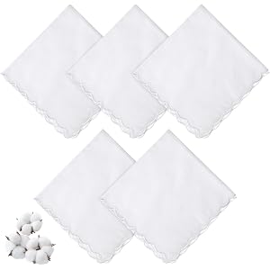 LXUEJIE 5Pcs Handkerchiefs, White Handkerchiefs, Scalloped Hankies For Women Cotton Ladies Handkerchief, Wedding Handkerchief