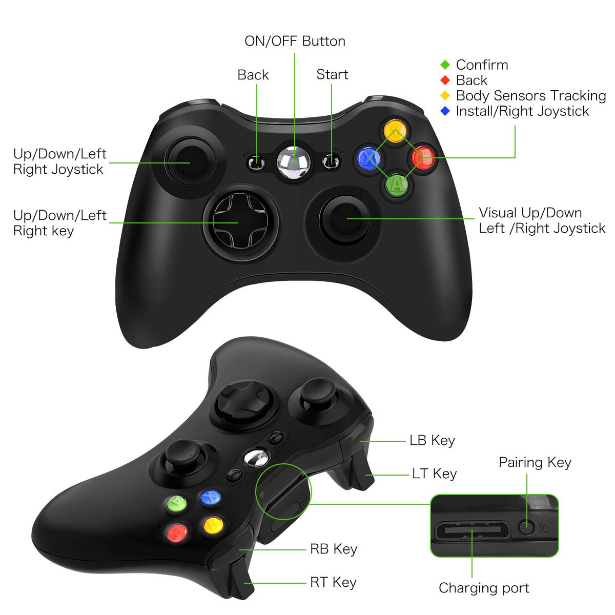 Xbox 360 Wireless Controller, Y Team 2.4GHz Xbox 360 Gamepad Joystick Wireless Controller for Xbox 360 Console and PC Windows 7/8/10 (Black)