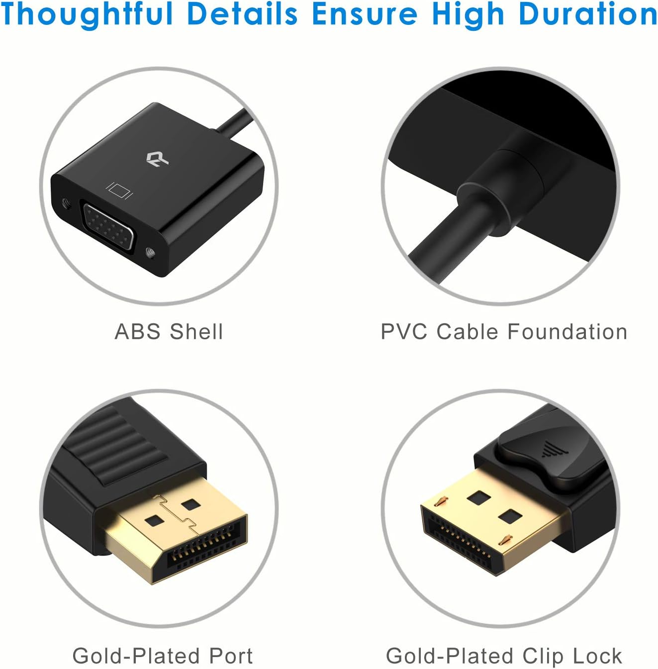 Rankie DisplayPort (DP) to VGA Adapter, Gold Plated Converter, Black: Electronics