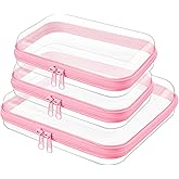 Topfinder Clear Hard Shell Zipper Case,Clear Toy Storage Pouch,Waterproof Transparent Organizer Cosmetic Case for Travel, Office, Home(Pink, M+2*S)
