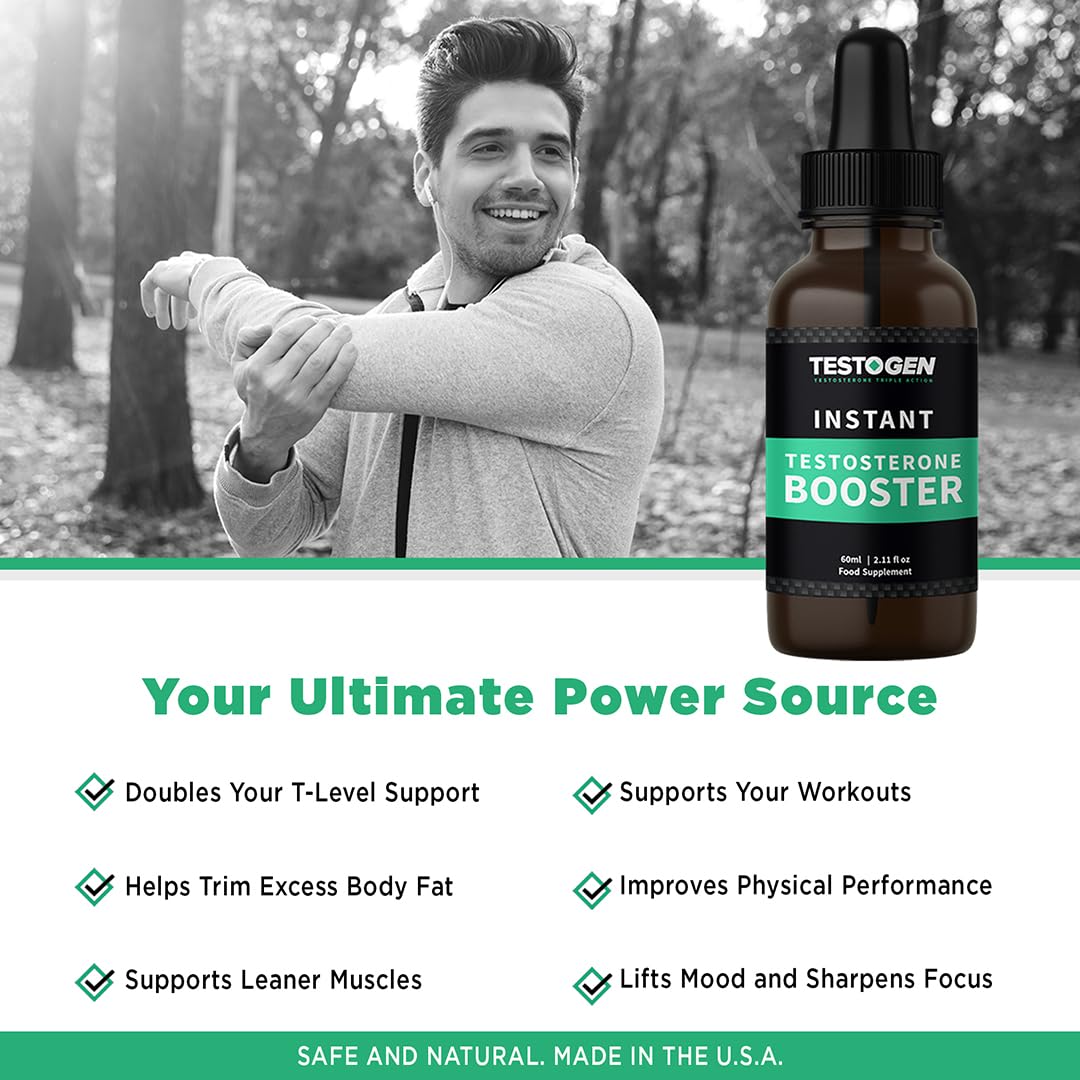 TestoGen Triple-Action Instant Energy Booster Drops with Powerful Natural Ingredients, Helps Improve Stamina, Strength and Energy, 60milliliter Bottle