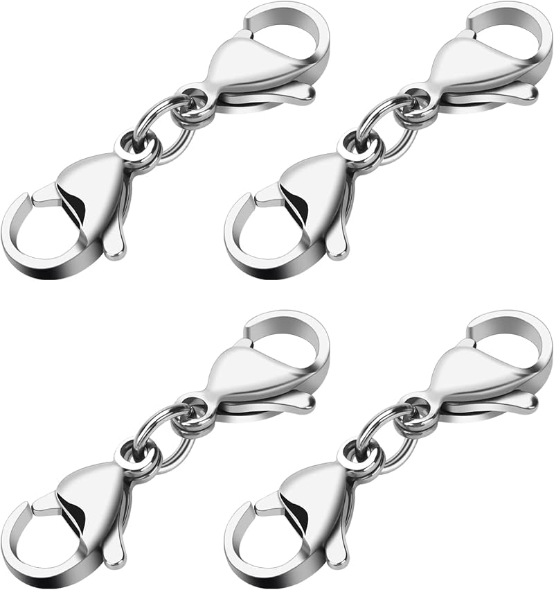 Grevosea 4 Double Lobster Clasp Extender, Stainless Steel Jewelry Connectors