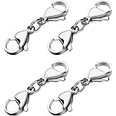 Grevosea 4 Pieces Double Lobster Clasp Extender, Stainless Steel Lobster Claw Clasps Double Claw Connector Bracelet Necklace Extender for DIY Jewelry Making Women and Girls Gifts(Silver)