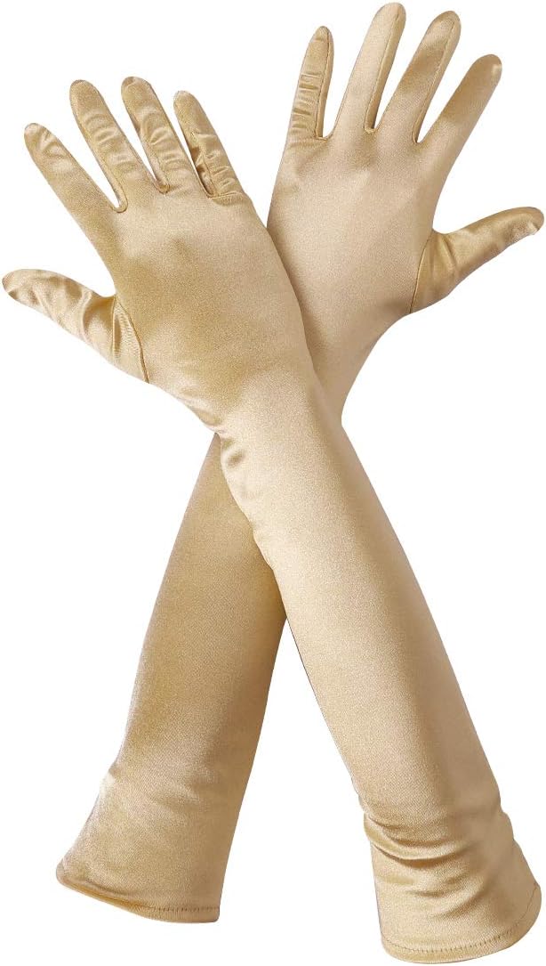 Women's 22'' Long Satin Finger Gloves White Elbow Length 1920s Opera Bridal Dance Gloves For Evening Party Opera Costume, White: Home & Kitchen