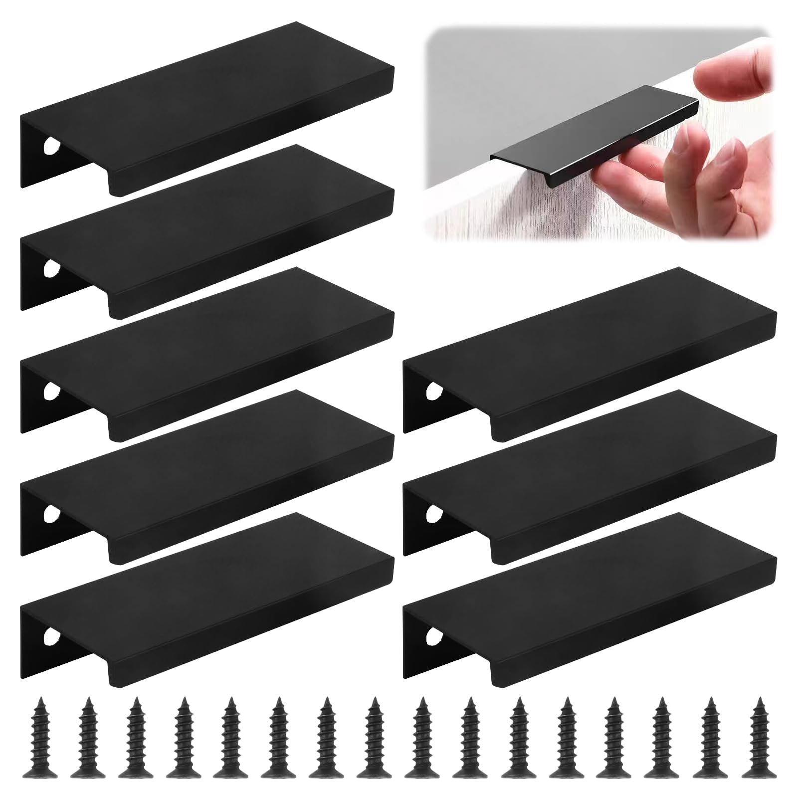 Pack of 8 Finger Edge Pull Handle Black Finger Pull Handles 80mm Hidden Door Handle Mount Finger Edge Pull Furniture Handles Concealed Kitchen Handle Strips for Cabinet Wardrobe Drawer Cupboard