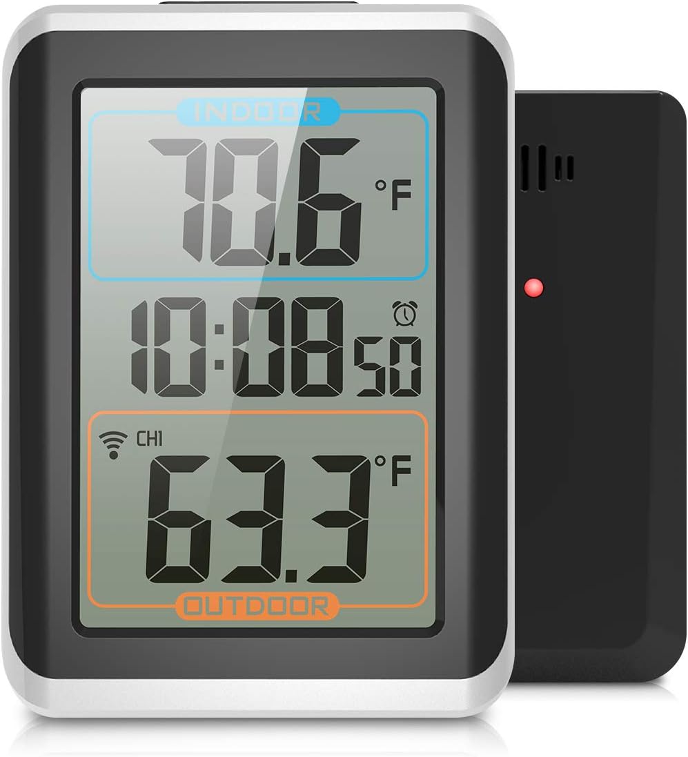 Geevon Indoor Outdoor Thermometer Digital Wireless Temperature Monitor Alarm Clock