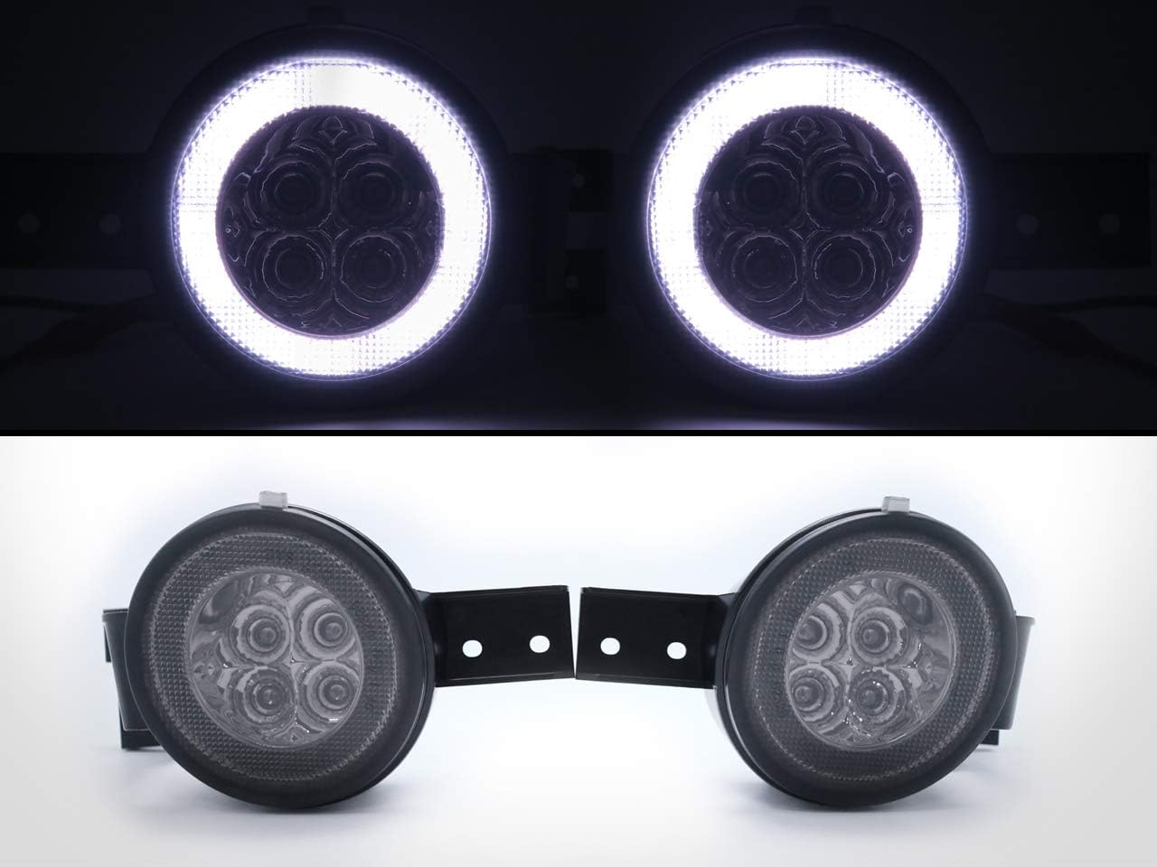 LED Indicator Lights – Dual Function Car Lights: Use as Turn Signal Lights & DRL Lights, (2) White LED Halo Rings/Amber LED Blinker Lights, Replacement Bumper Lights, Quality Car Accessories