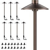 ZONEGRACE 8 Pack Solid Brass Low Voltage Pathway Lights,Outdoor Wired LED Landscape Path Lights,AC/DC 12V Bronze Pathway Lighting for Walkway Garden Yard,UL Listed Cord,Without Replacement Bulbs