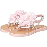 bebe Girls' Sandals - Open Toe Summer Flat Dress Shoes Snap Buckle Sandals with Chiffon Flower Design and Cushioned Sole