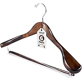 DEILSY Wide Shoulder Wooden Suit Hangers with Non-Slip Pants Bar & 360° Swivel Hook - Smooth Finish Coat Hangers for Men and Women - Heavy Duty Clothes Hanger – Pack of 6