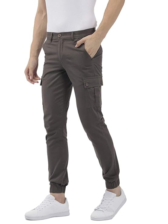 Buy The Indian Garage Co Men's Grey Slim Fit Solid Cargo Casual Pants