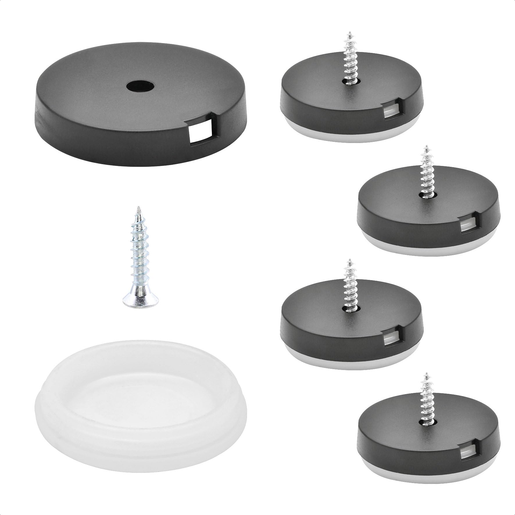 WAGNER QuickClick® Stop glides furniture glides elastomer rubber I 4pcs. set to screw on I 4x base+screw+glide insert anti-slip replaceable - STOP - diameter Ø 30 mm - Made in Germany - 15804300